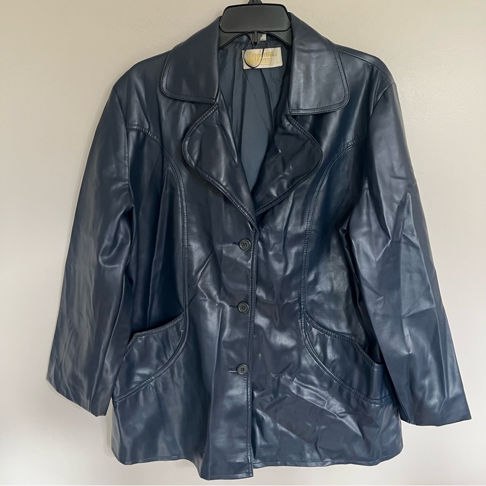 Women’s Vintage 70’s Fingers Fashions Blue‎ Polyvinyl Jacket Size 38
